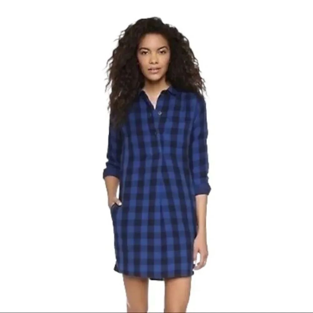 Madewell Latitude Tunic Buffalo Check Shirt Dress Plaid Blue Black Cotton XXS
